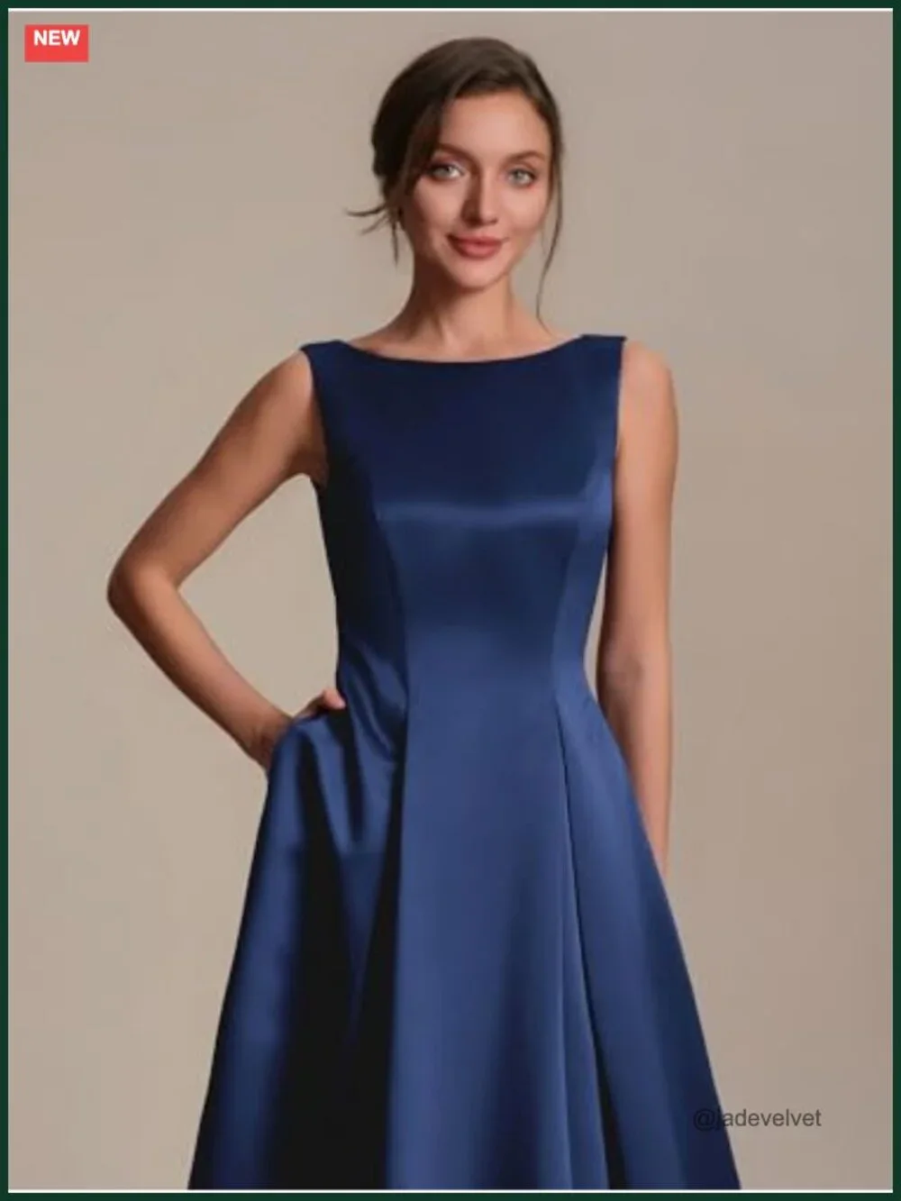 Satin Midi Dress with Pockets Sleeveless Cocktail Wedding Guest